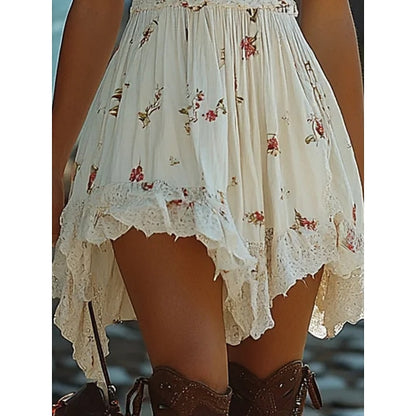 Vestido Mini para Mujer – Casual, Verano, Vestido tipo Slip, Estilo Boho, Vintage, para Vacaciones y Uso Diario, Vestido para Salir, Ajuste Regular, Estampado Floral, Sin Mangas, con Tirantes, Negro y Blanco, Verano