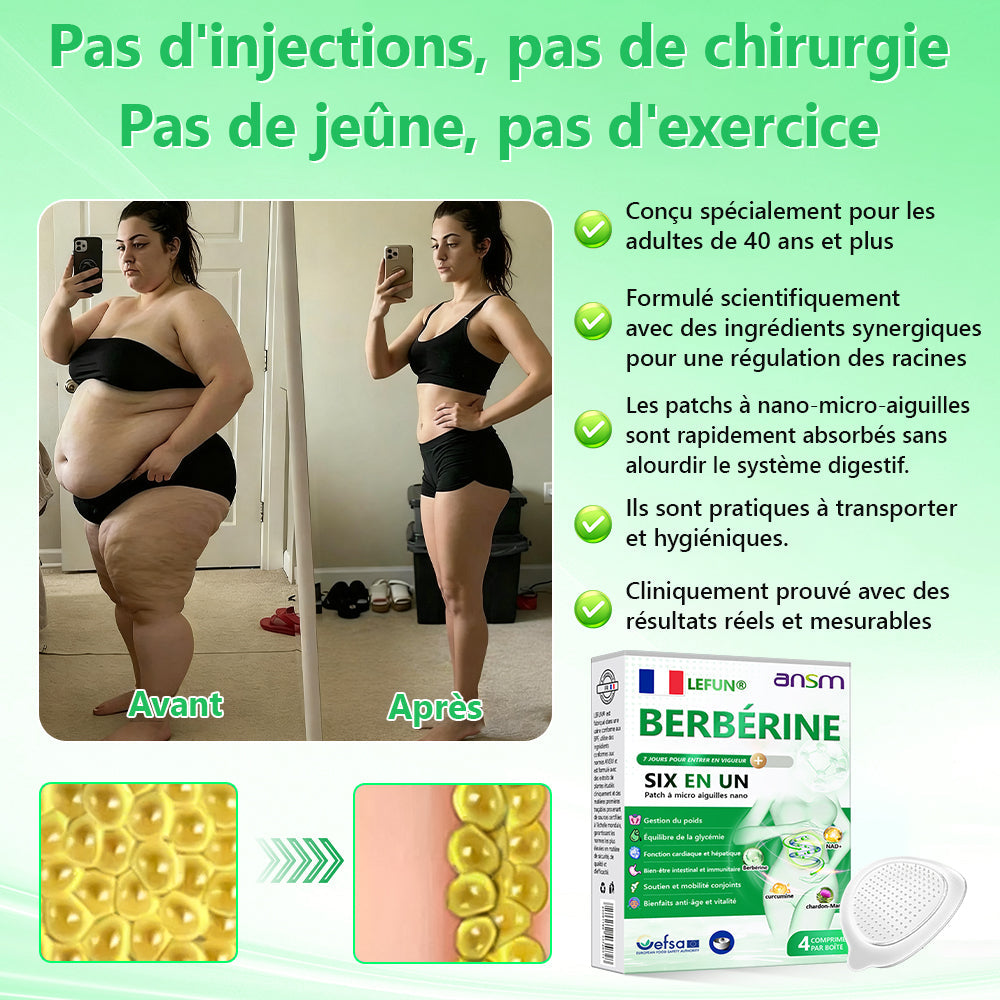 Magasin Officiel | 𝑳𝑬𝑭𝑼𝑵®𝟲-𝗶𝗻-𝟭 Patch à Micro-Aiguilles Nano Fit & Vital Tout-en-Un à la NAD+ et Berbérine (Une Par Jour, Changements Visibles en 7 Jours)