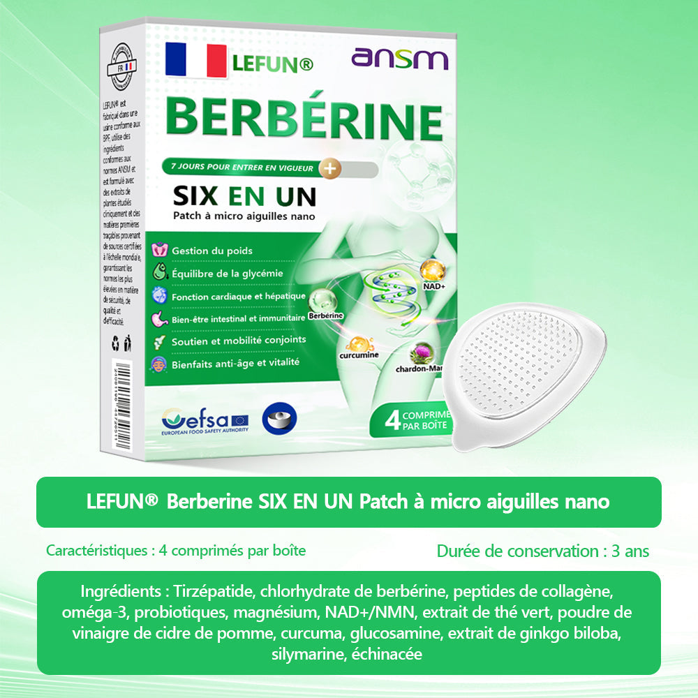 Magasin Officiel | 𝑳𝑬𝑭𝑼𝑵®𝟲-𝗶𝗻-𝟭 Patch à Micro-Aiguilles Nano Fit & Vital Tout-en-Un à la NAD+ et Berbérine (Une Par Jour, Changements Visibles en 7 Jours)